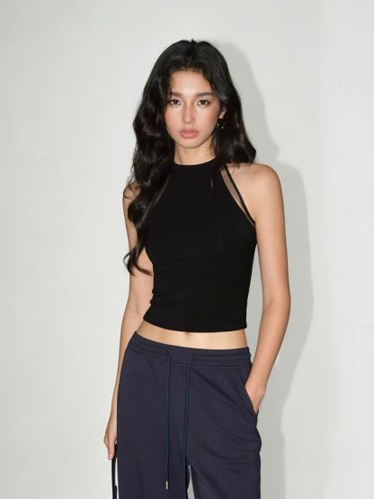 Rossa Mesh Trim Halter Neck Top