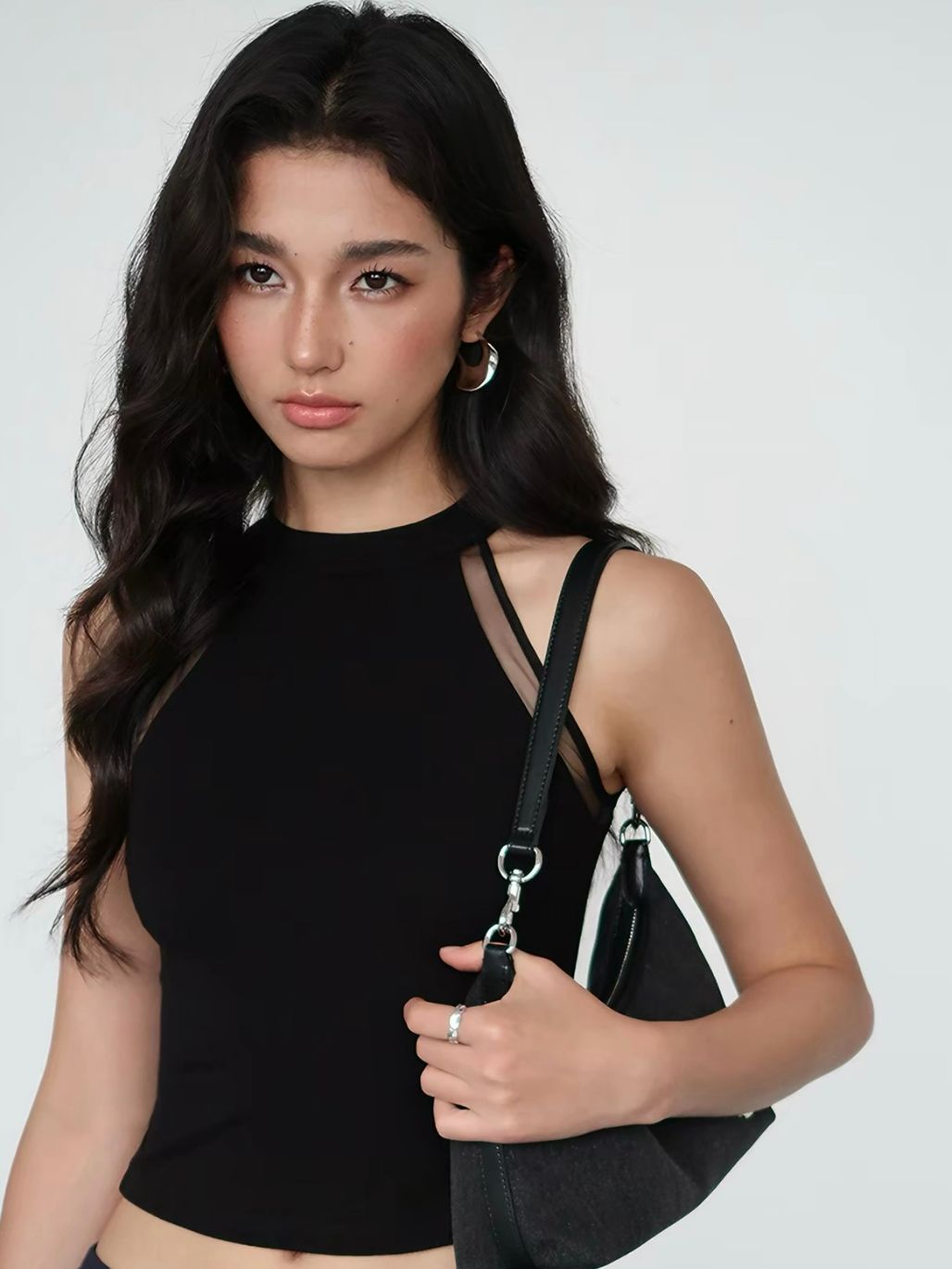 Rossa Mesh Trim Halter Neck Top