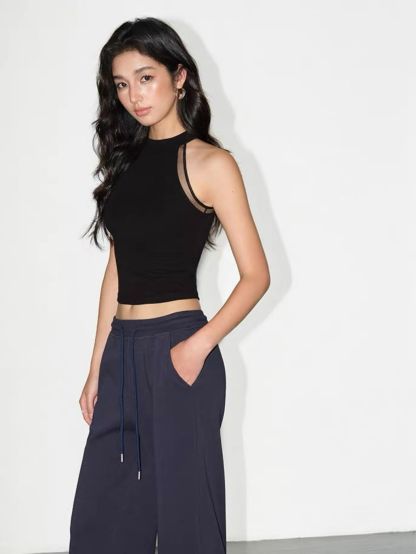 Rossa Mesh Trim Halter Neck Top