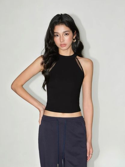 Rossa Mesh Trim Halter Neck Top