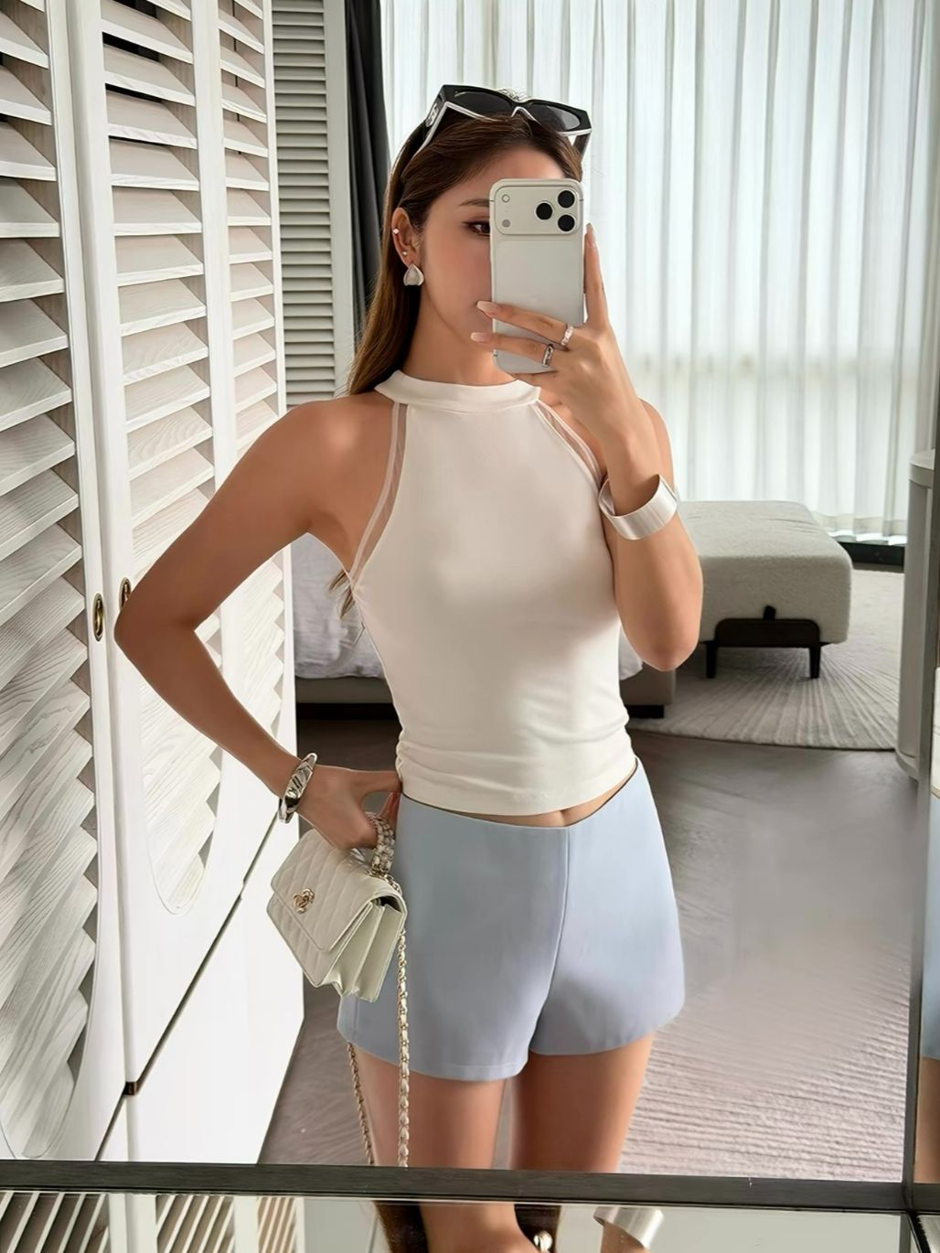 Rossa Mesh Trim Halter Neck Top