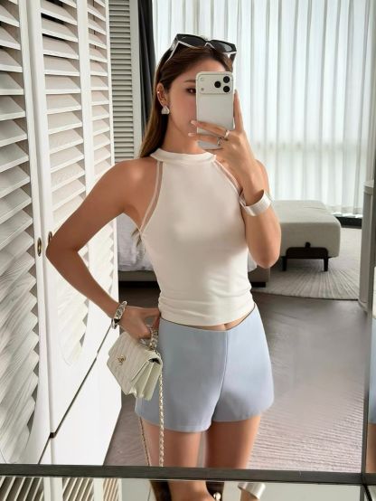 Rossa Mesh Trim Halter Neck Top