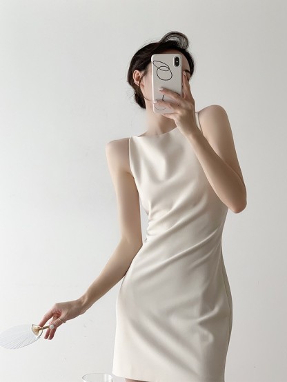 Geany Bateau Neck Mini Dress-The Black Bow-