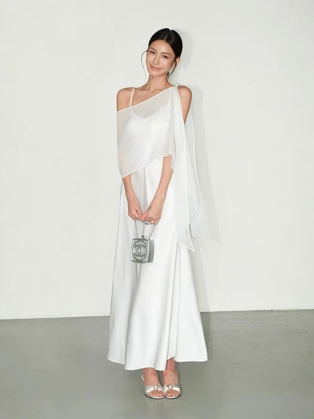 Rheay Satin Dress with Capeshawl