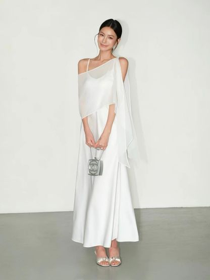 Rheay Satin Dress with Capeshawl