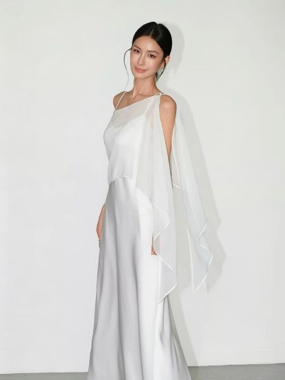 Rheay Satin Dress with Capeshawl