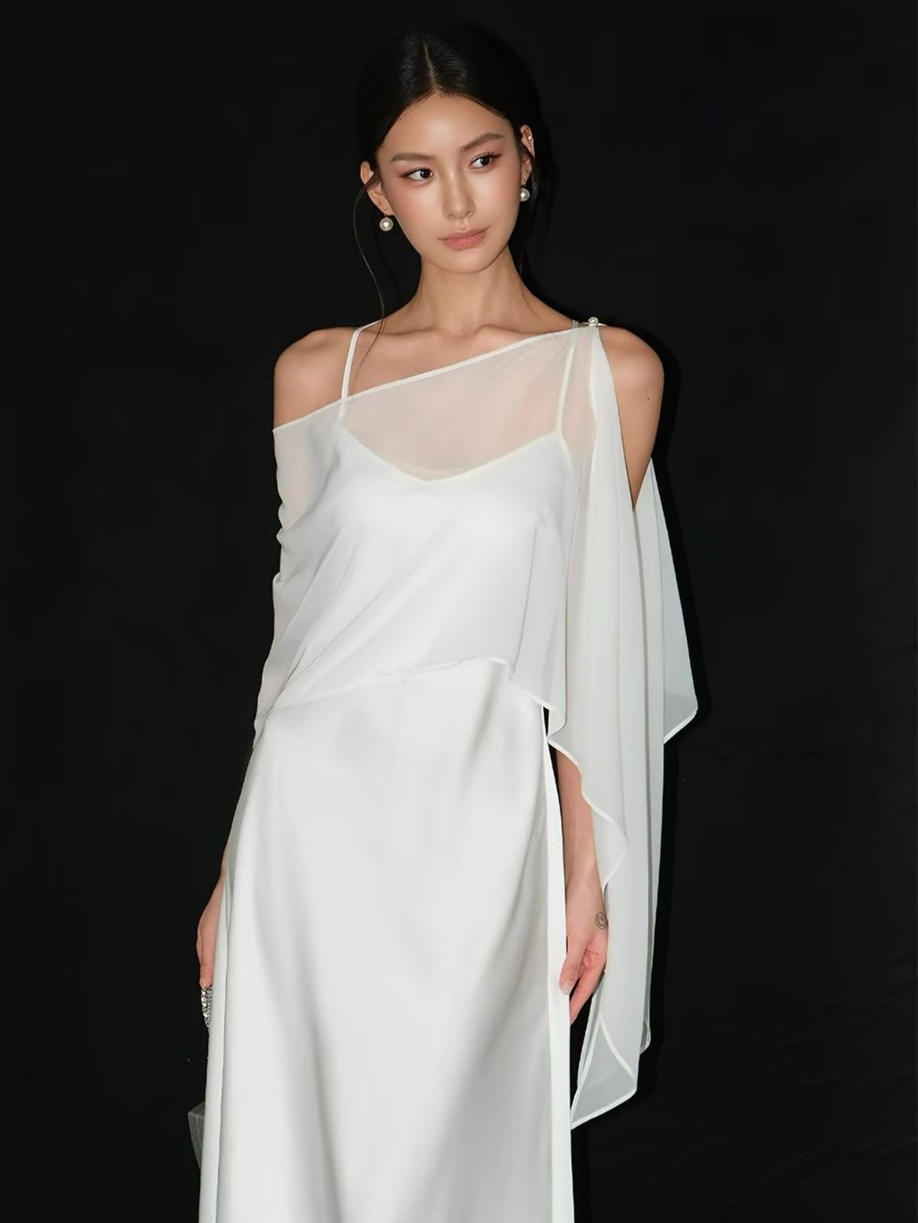 Rheay Satin Dress with Capeshawl