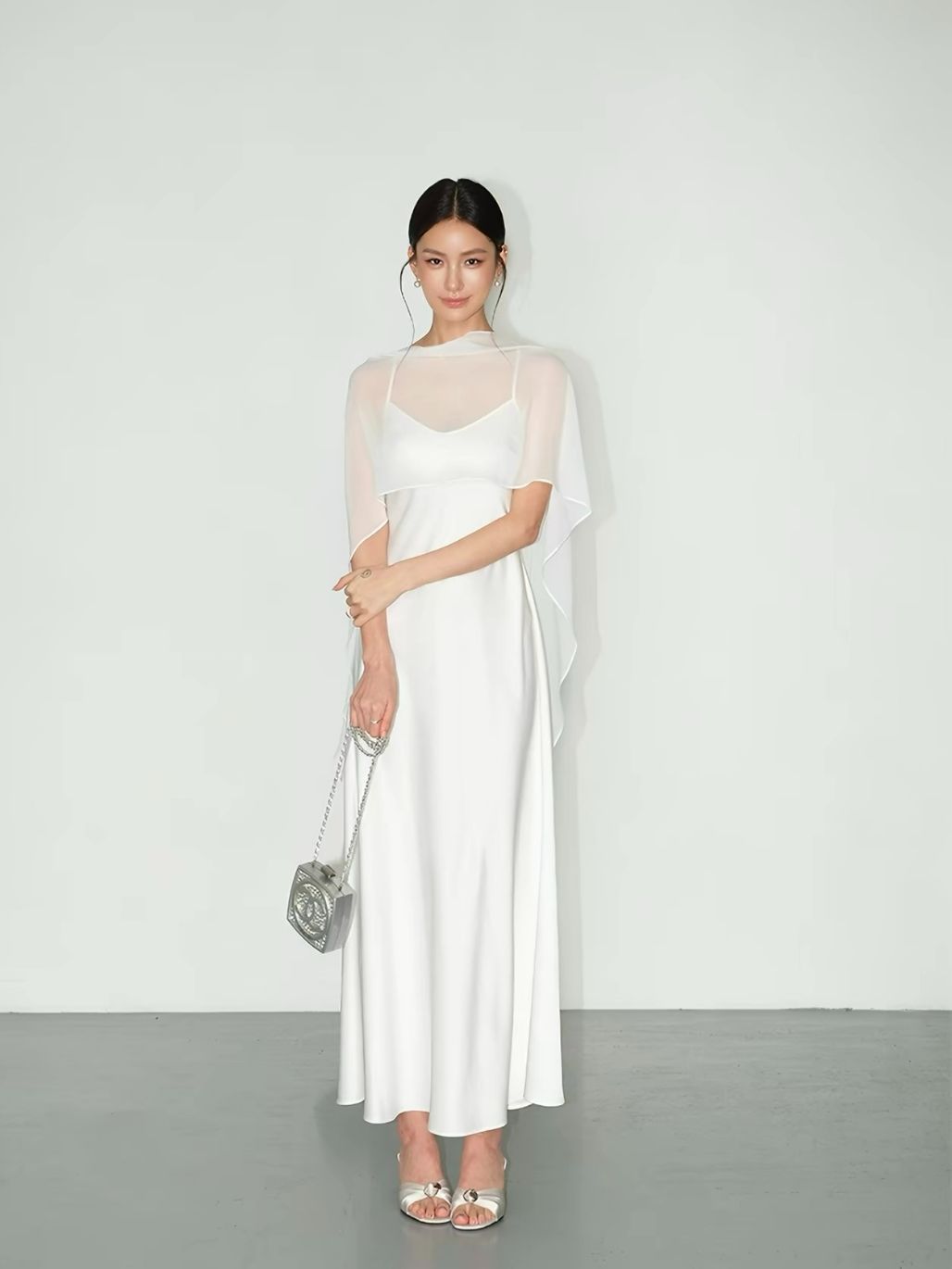 Rheay Satin Dress with Capeshawl