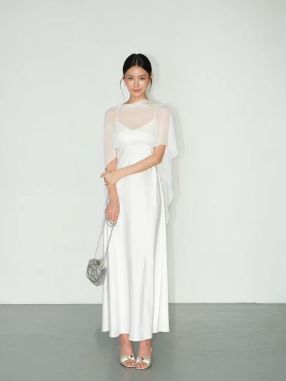 Rheay Satin Dress with Capeshawl