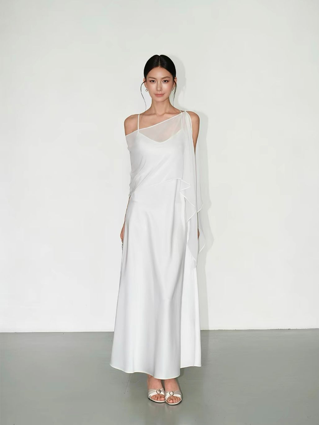Rheay Satin Dress with Capeshawl