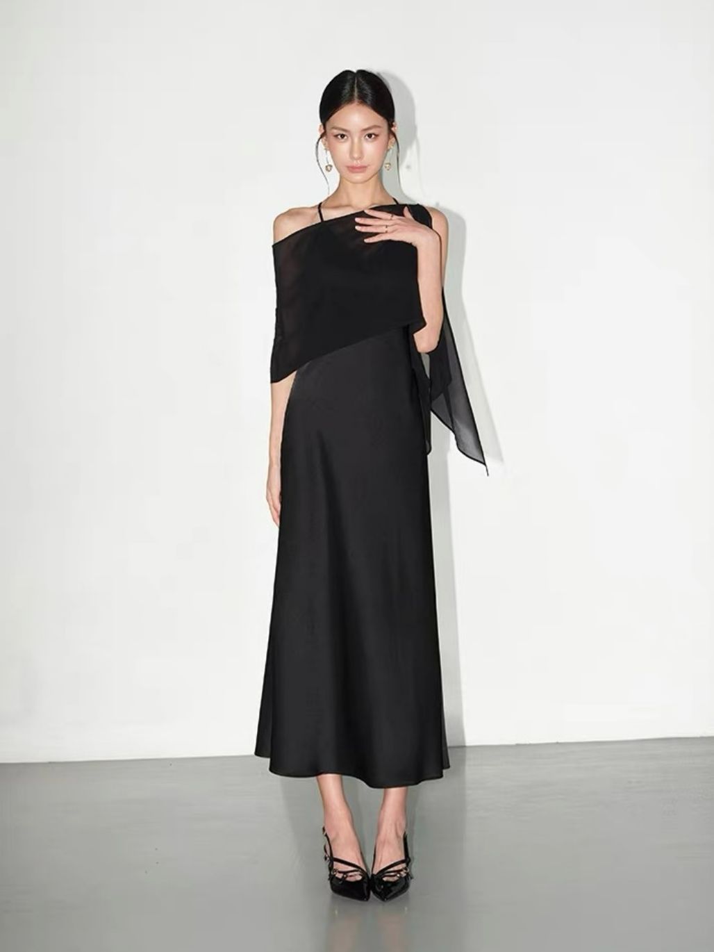 Rheay Satin Dress with Capeshawl