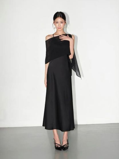 Rheay Satin Dress with Capeshawl