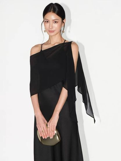 Rheay Satin Dress with Capeshawl