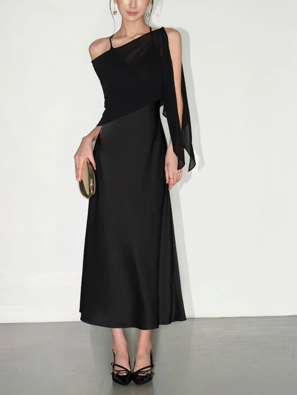 Rheay Satin Dress with Capeshawl