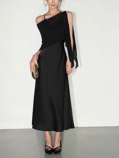 Rheay Satin Dress with Capeshawl