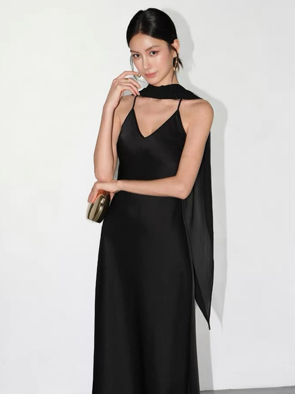 Rheay Satin Dress with Capeshawl