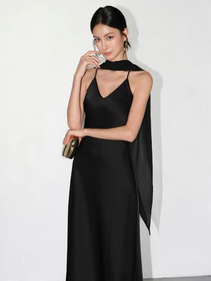 Rheay Satin Dress with Capeshawl