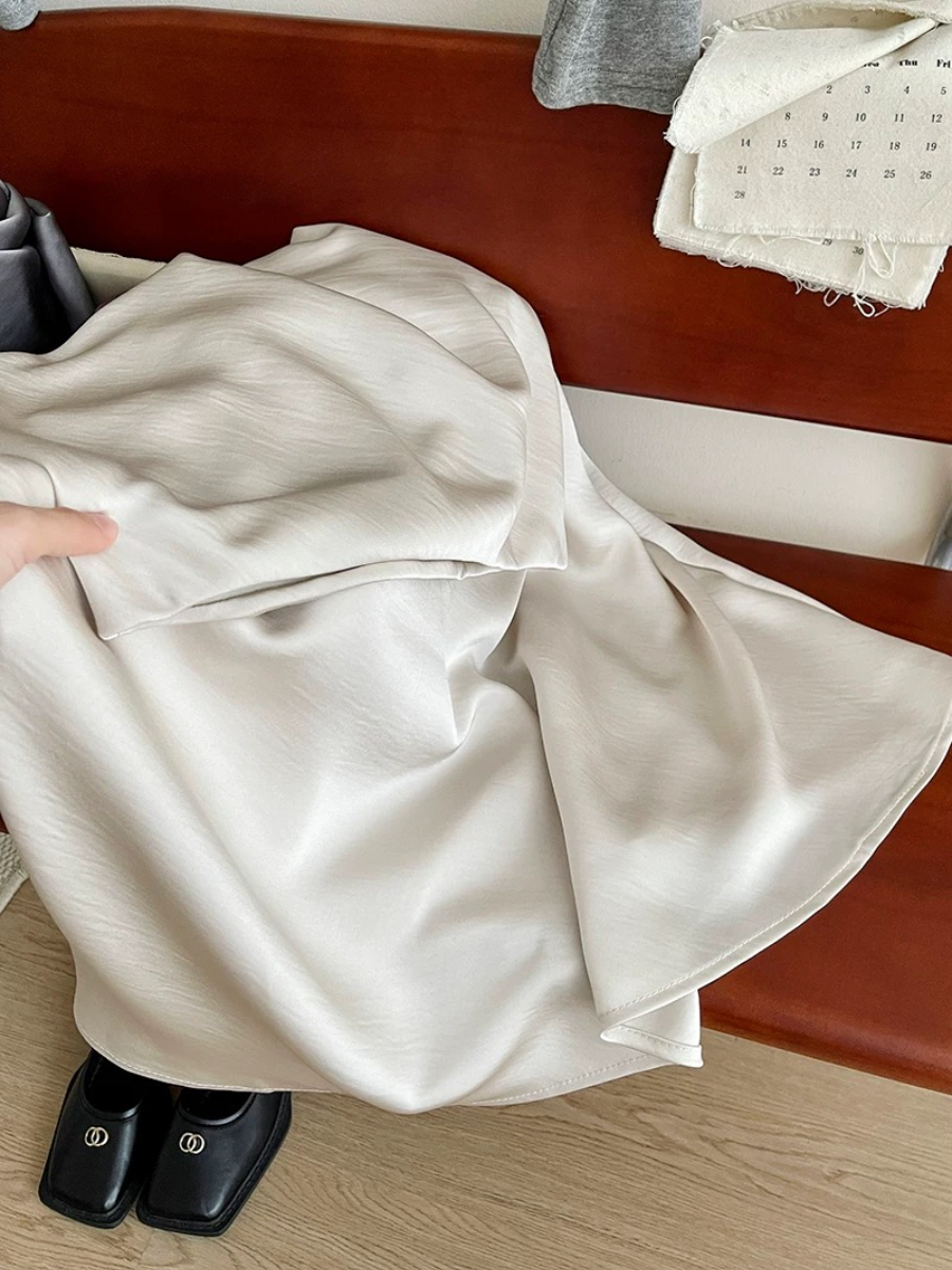 Audrey Textured Satin Bias Cutting Skirt-The Black Bow-