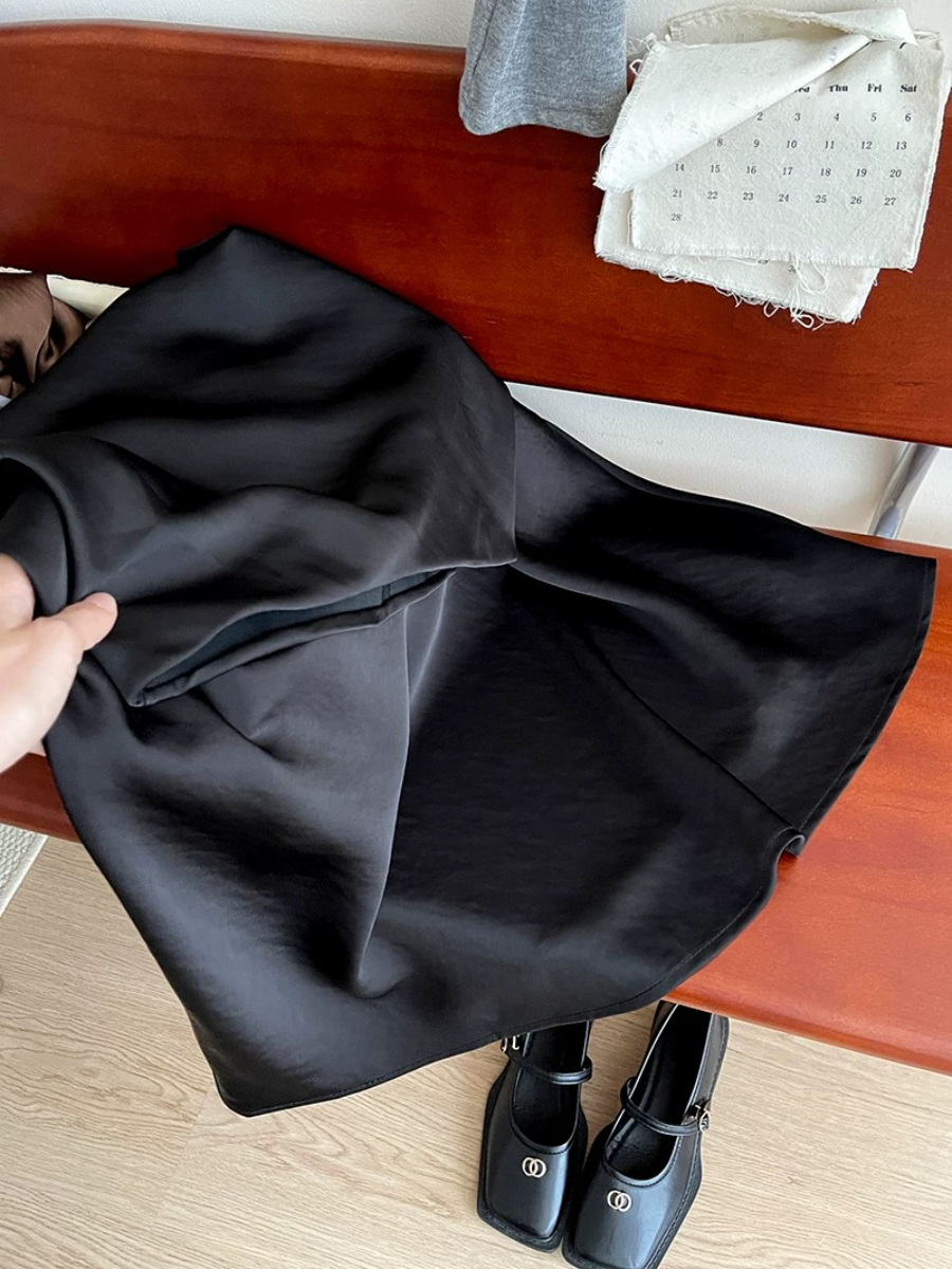 Audrey Textured Satin Bias Cutting Skirt-The Black Bow-