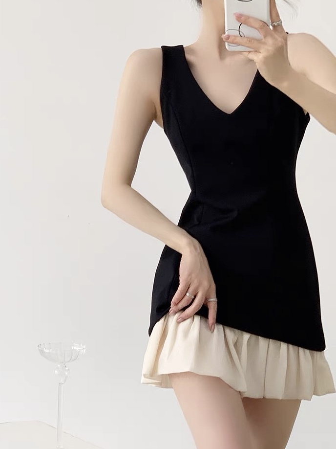 Keisha V-Neck Ruffle Trim Dress