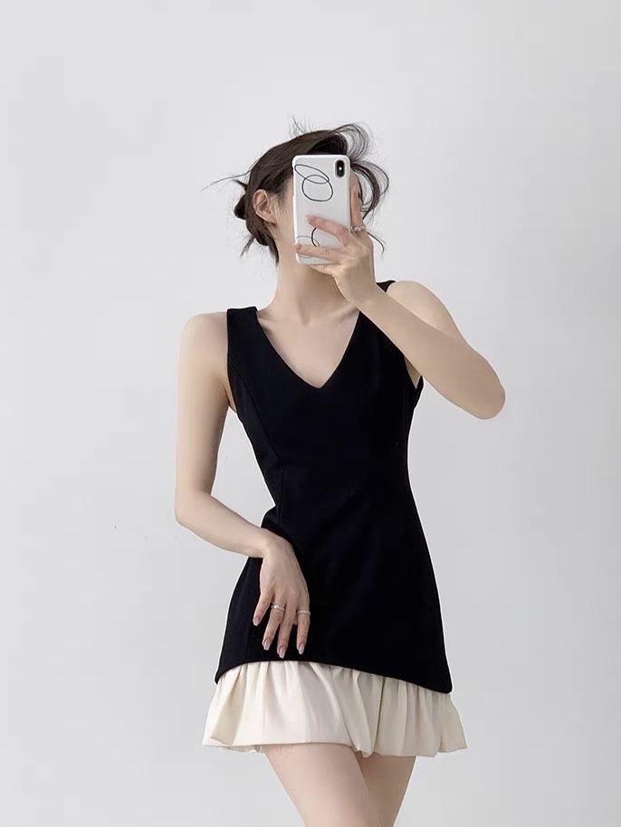 Keisha V-Neck Ruffle Trim Dress