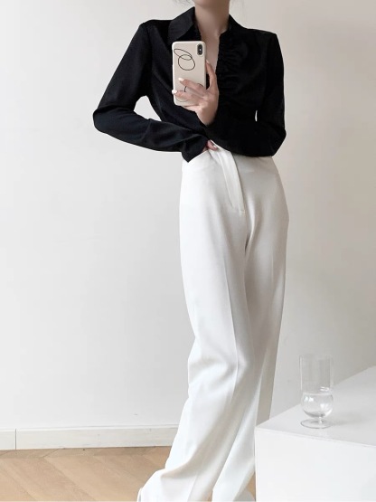 Gentry Drapey Straight Cut Pants-The Black Bow-