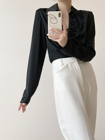 Gentry Drapey Straight Cut Pants-The Black Bow-
