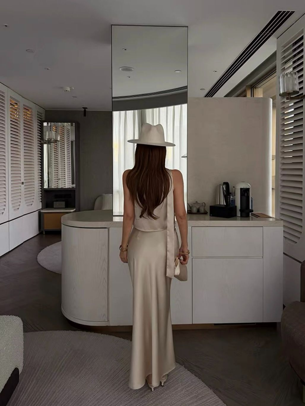 Ralynnsa Swing Collar Tie Back Satin Top & Bias Cutting Skirt (Sold seperately)