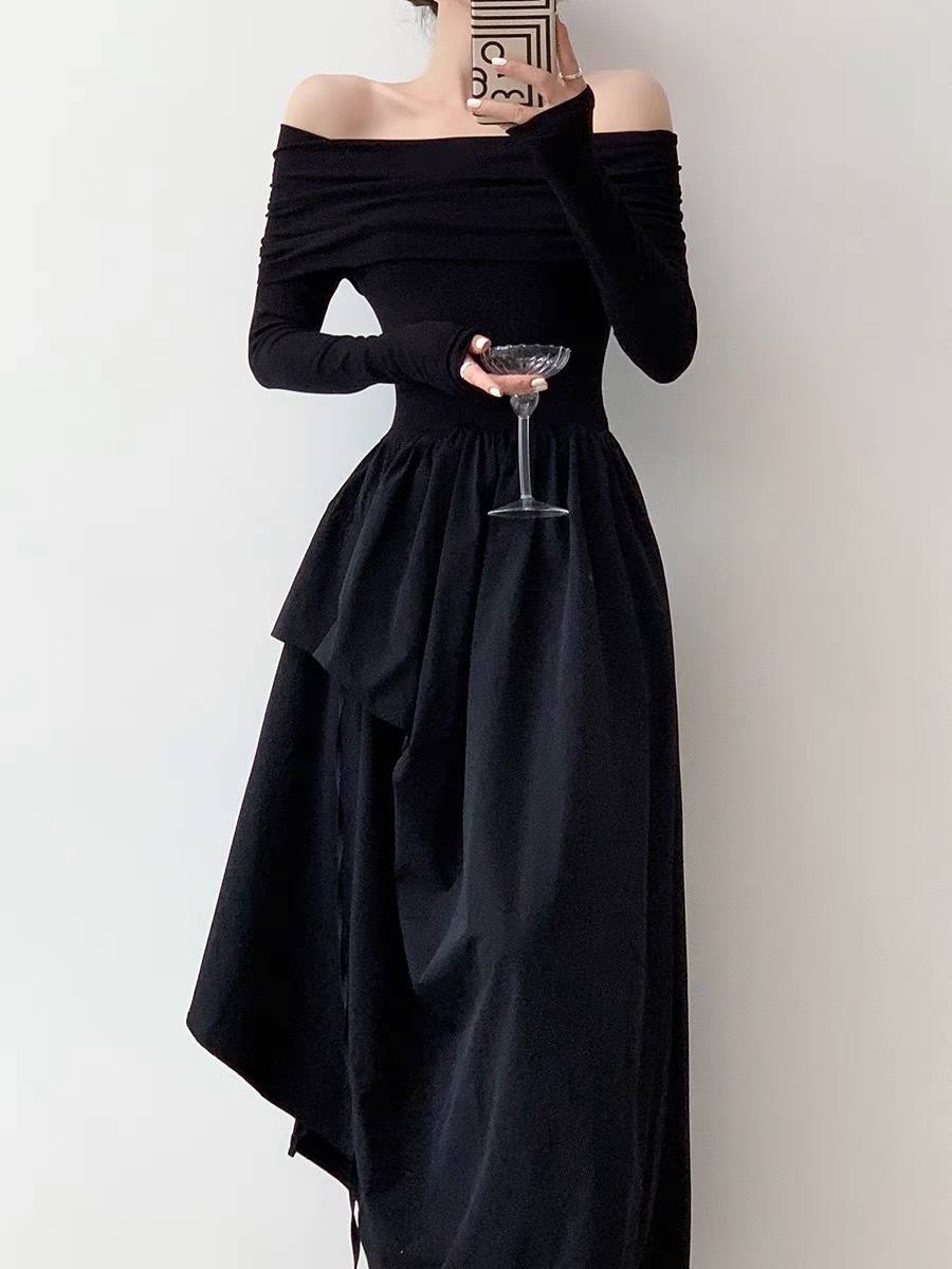 Glana Off Shoulder Asymmetrical Layer Dress-The Black Bow-