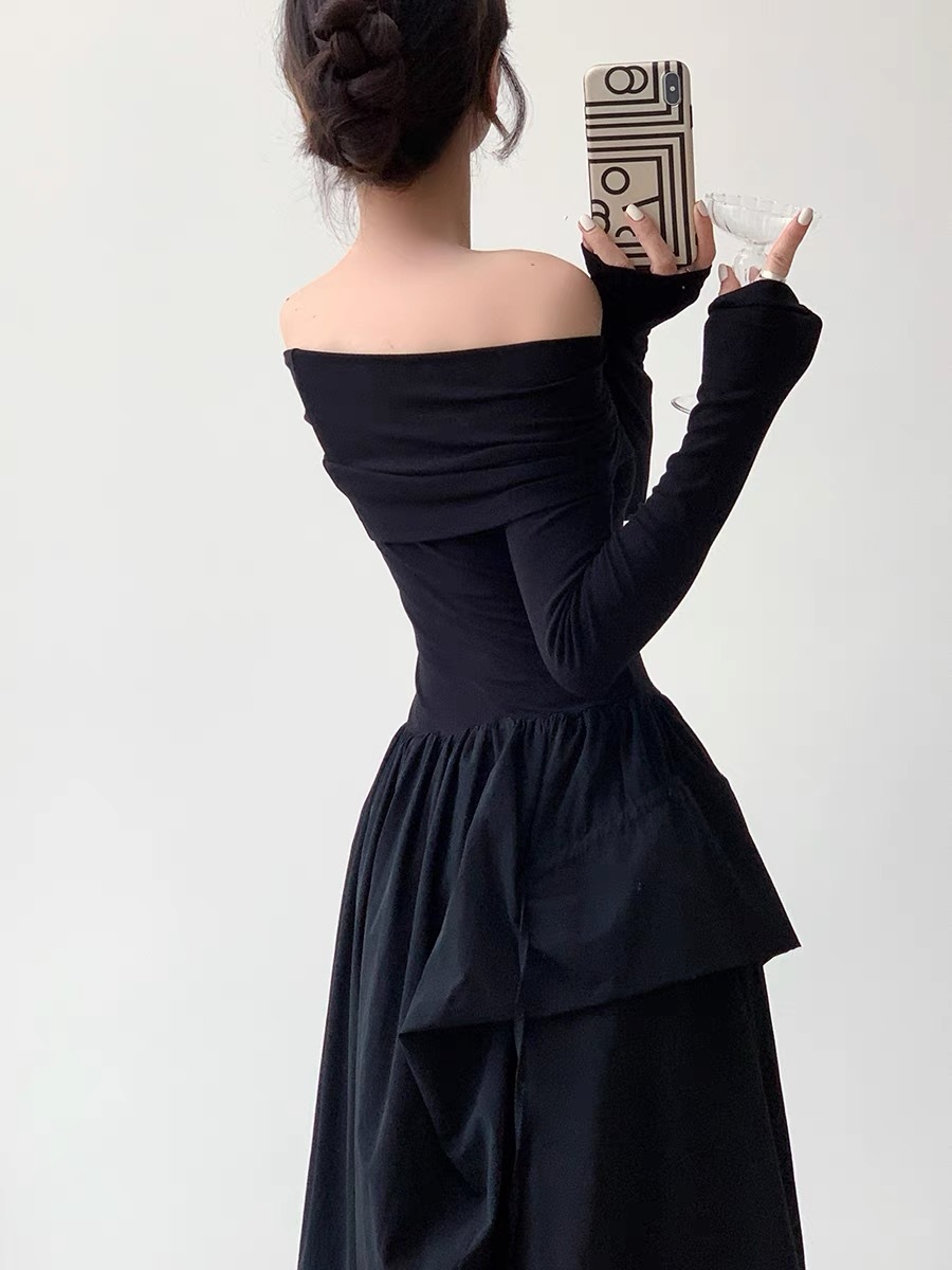 Glana Off Shoulder Asymmetrical Layer Dress-The Black Bow-