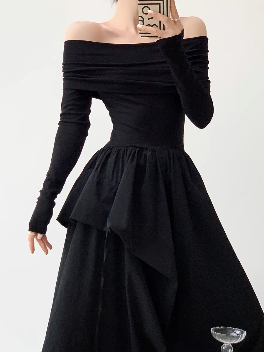 Glana Off Shoulder Asymmetrical Layer Dress-The Black Bow-