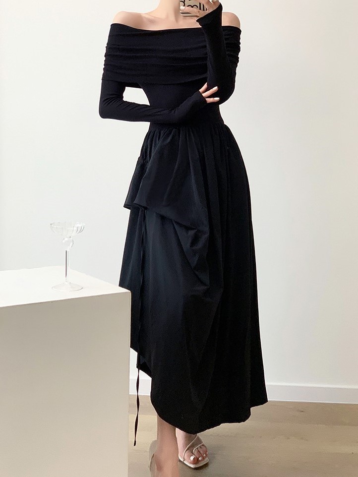 Glana Off Shoulder Asymmetrical Layer Dress-The Black Bow-
