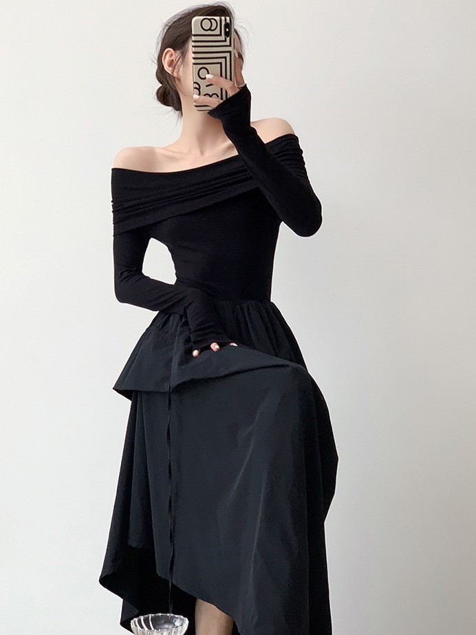 Glana Off Shoulder Asymmetrical Layer Dress-The Black Bow-