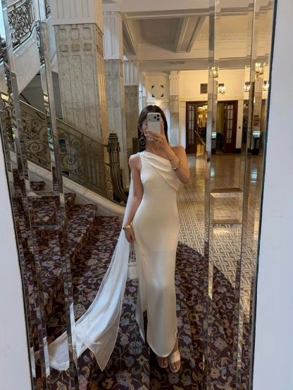 Rehema Neck Tie Asymmetric Cutting Evening Dress