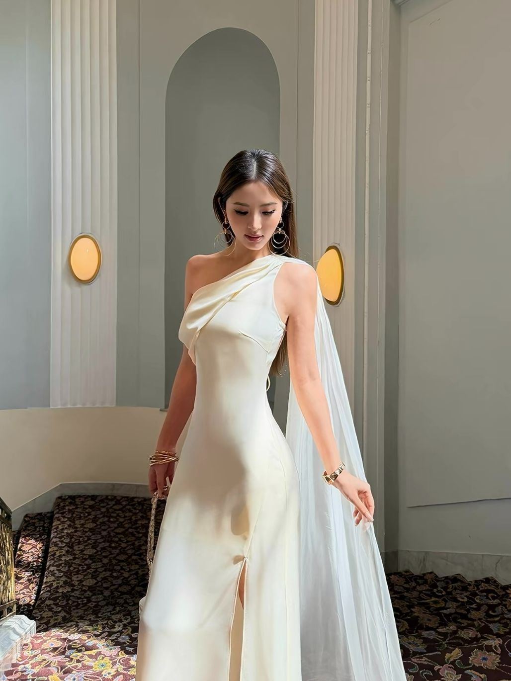 Rehema Neck Tie Asymmetric Cutting Evening Dress
