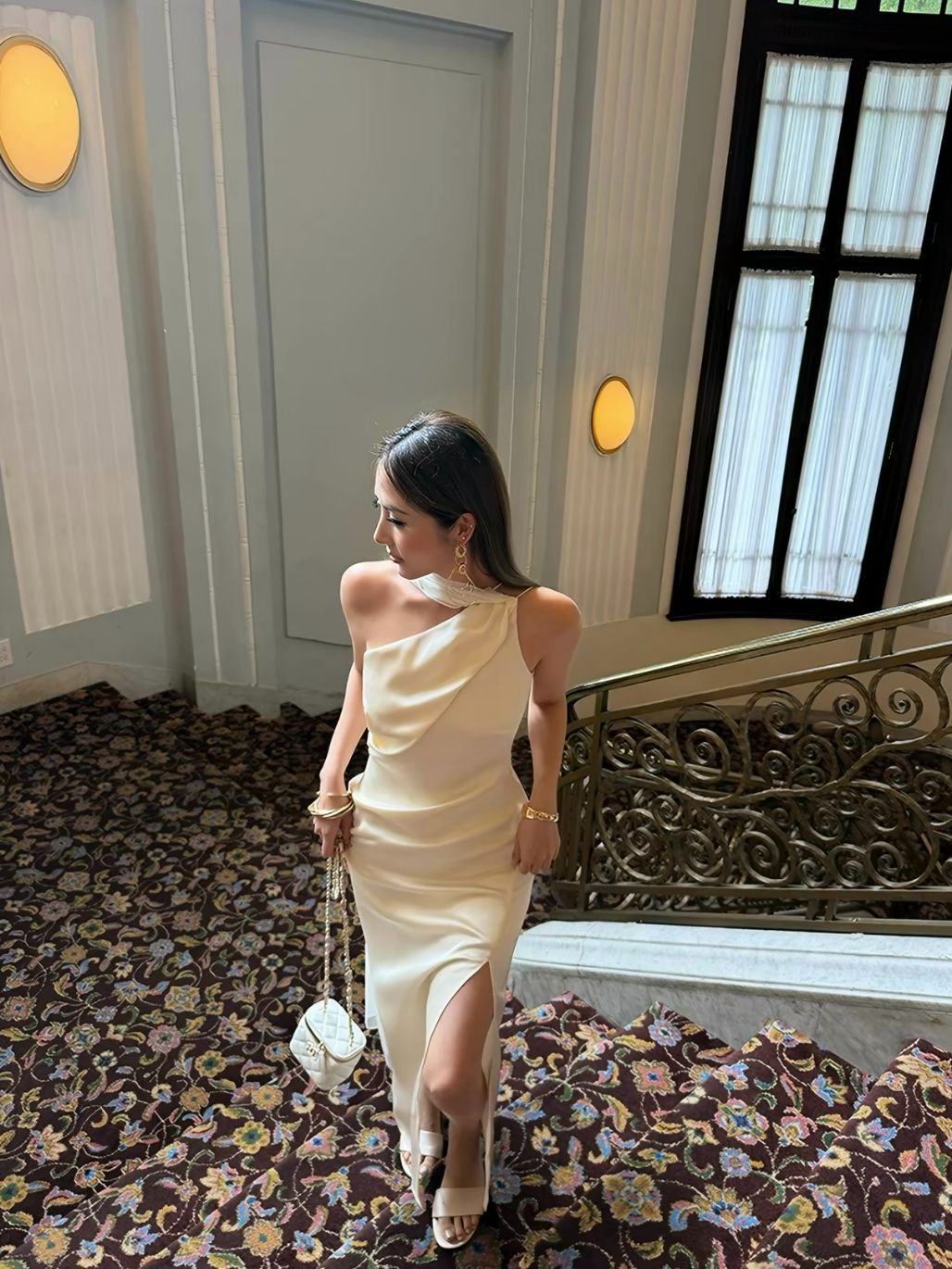 Rehema Neck Tie Asymmetric Cutting Evening Dress