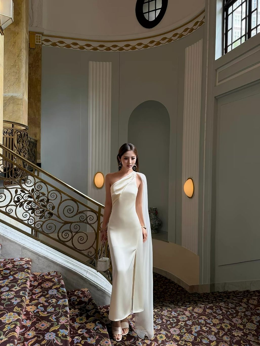 Rehema Neck Tie Asymmetric Cutting Evening Dress