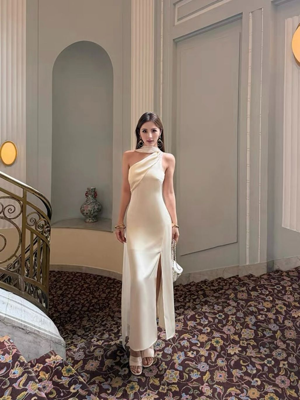 Rehema Neck Tie Asymmetric Cutting Evening Dress