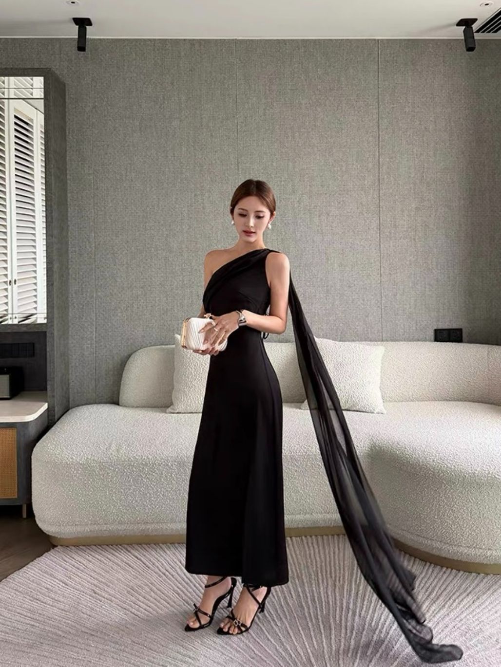 Rehema Neck Tie Asymmetric Cutting Evening Dress