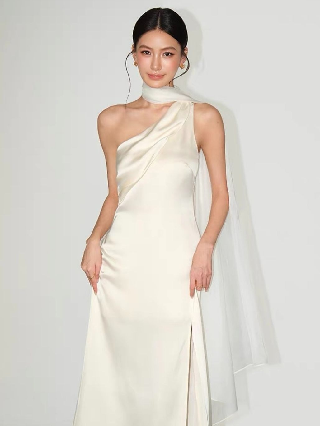 Rehema Neck Tie Asymmetric Cutting Evening Dress