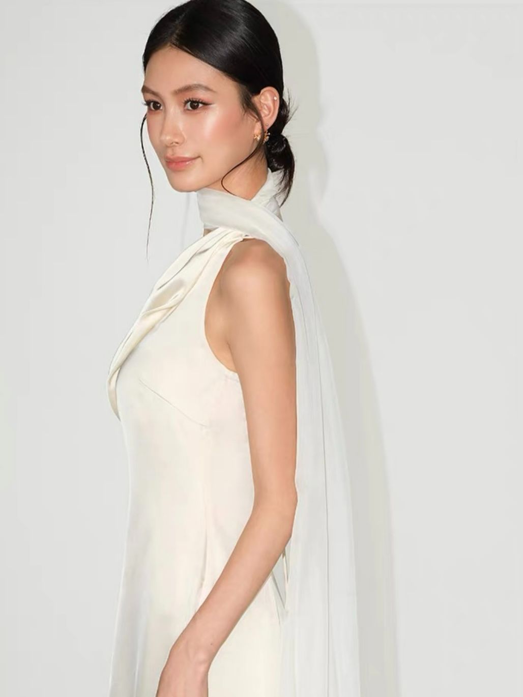 Rehema Neck Tie Asymmetric Cutting Evening Dress