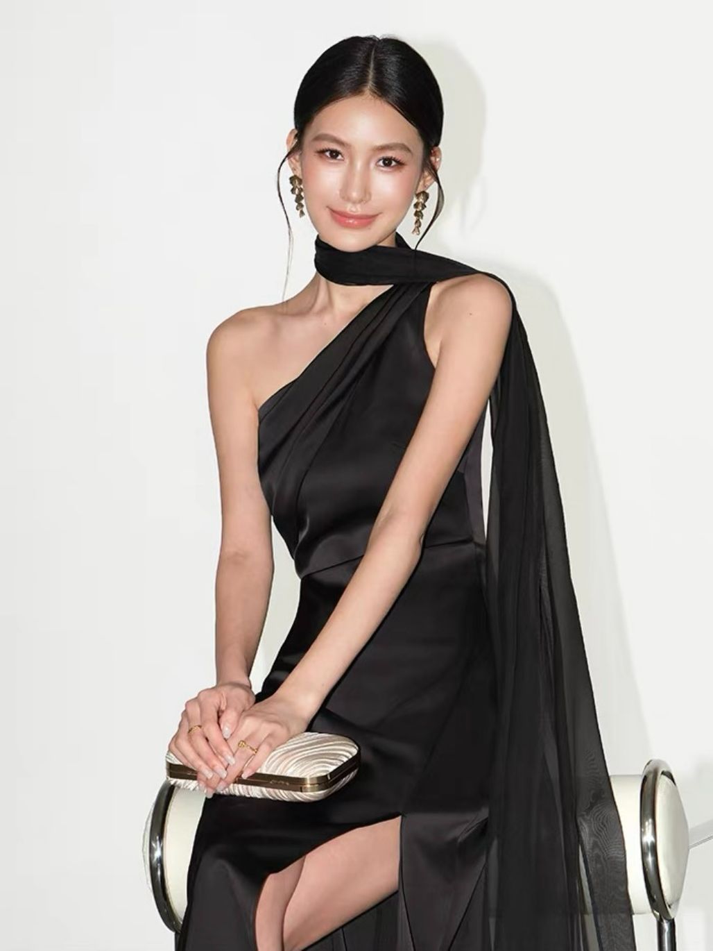 Rehema Neck Tie Asymmetric Cutting Evening Dress