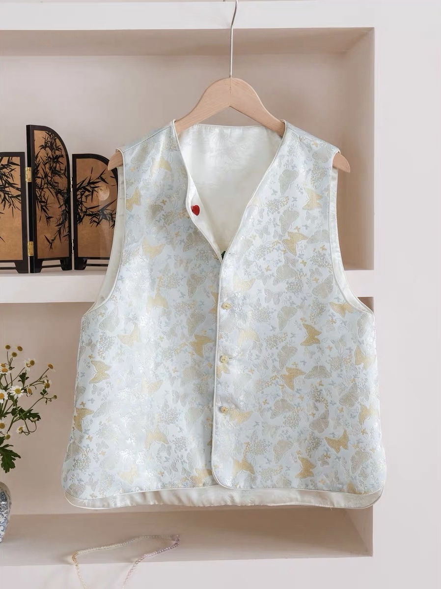 Ling An Two Sided An Butterfly Printing Oriental Vest