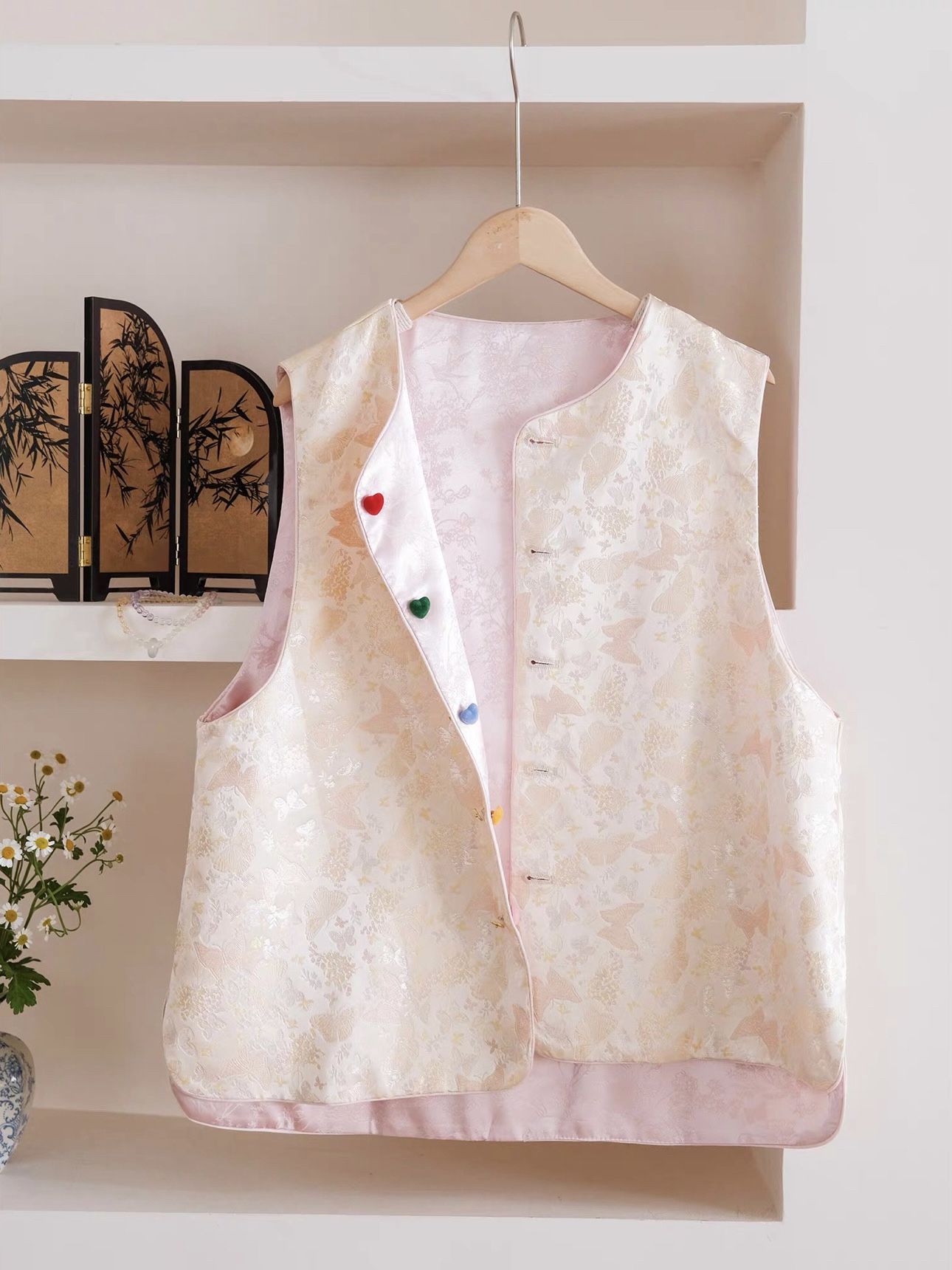 Ling An Two Sided An Butterfly Printing Oriental Vest