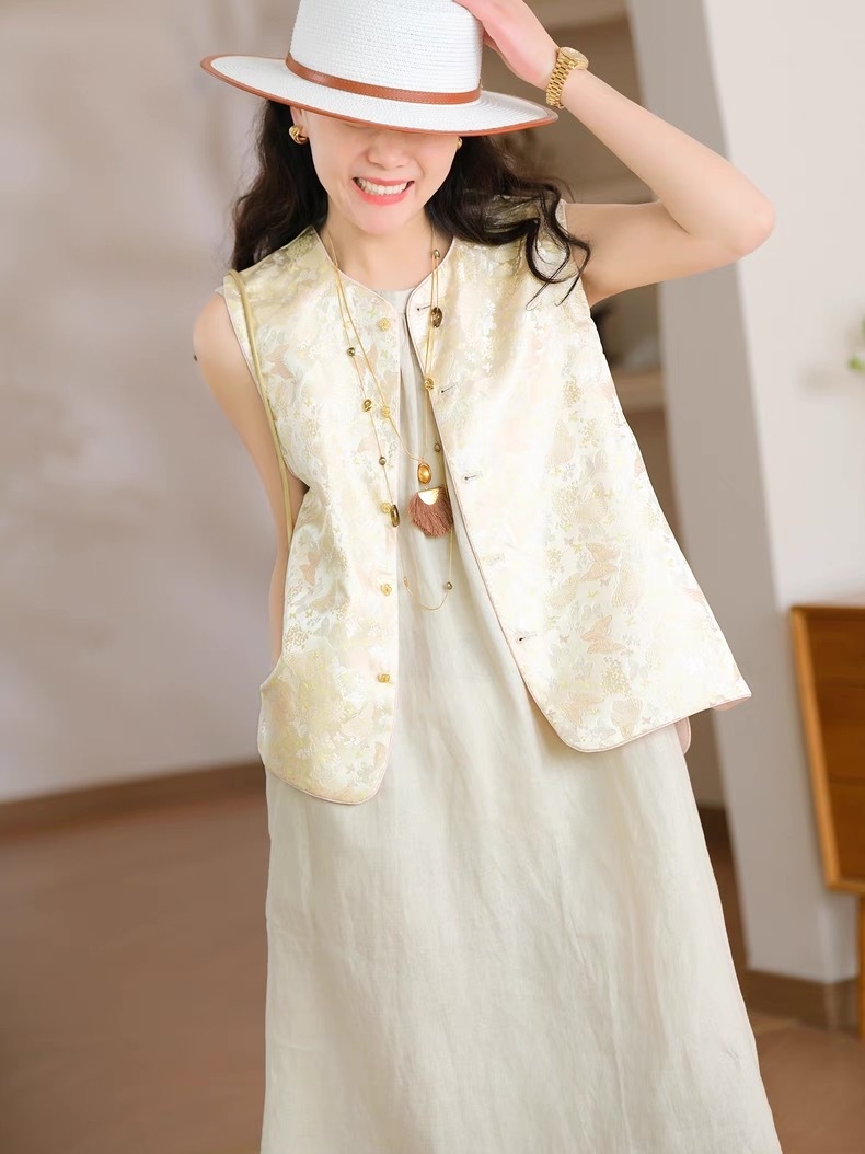 Ling An Two Sided An Butterfly Printing Oriental Vest