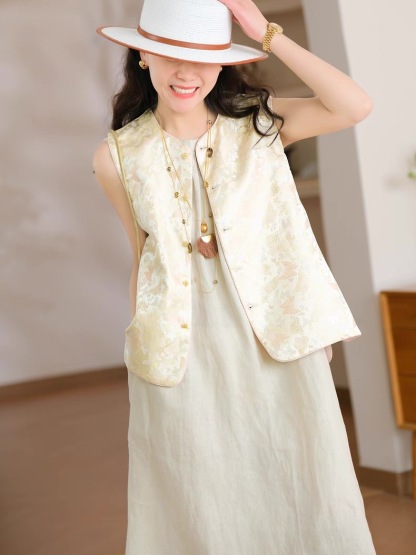 Ling An Two Sided An Butterfly Printing Oriental Vest