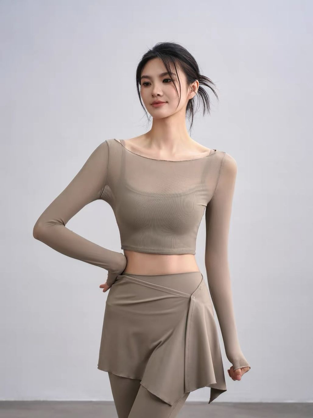 Sophiee Sheer Mesh Panel Active Top 