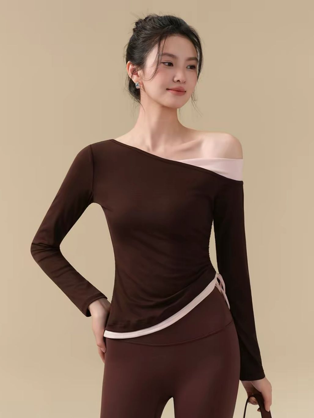 Scarlett One Shoulder Sude Ruched Active Top