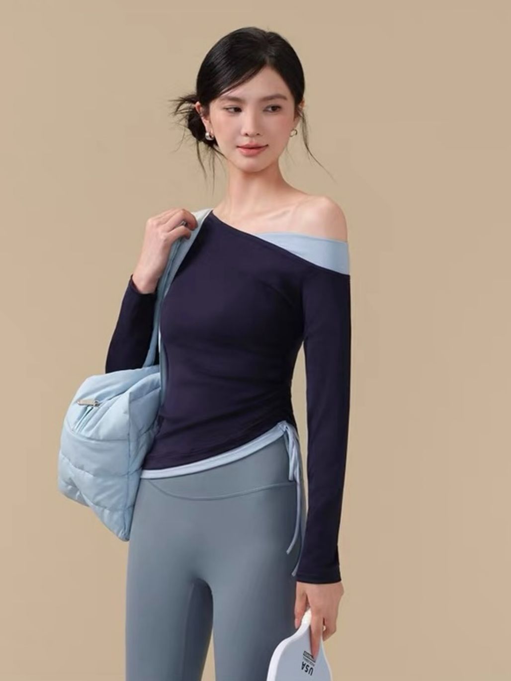 Scarlett One Shoulder Sude Ruched Active Top