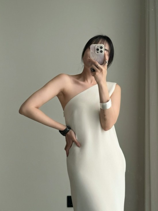 Annie One Shoulder Back Slit Dress-The Black Bow